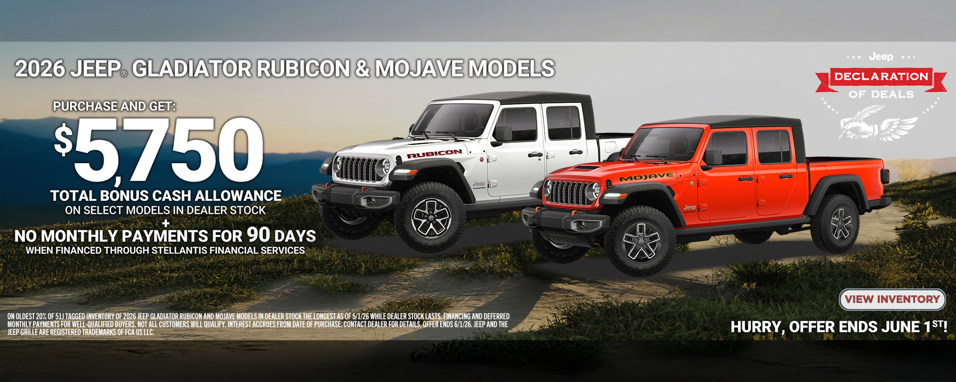 Special offer on    $ 5,750 off a 2026 Jeep Gladiator Rubicon/Mojave